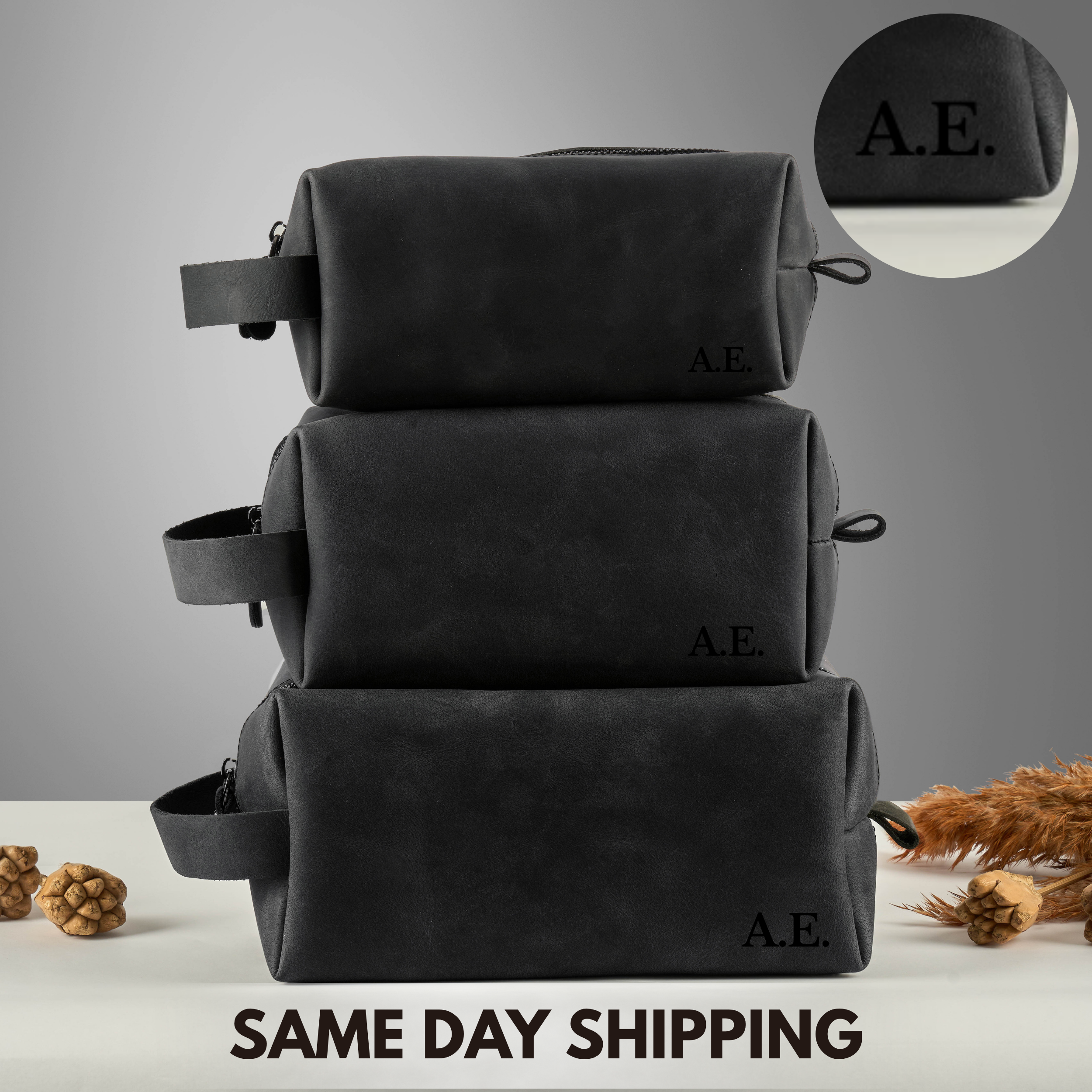 3 Personalized Leather Dopp Kit - Image 5