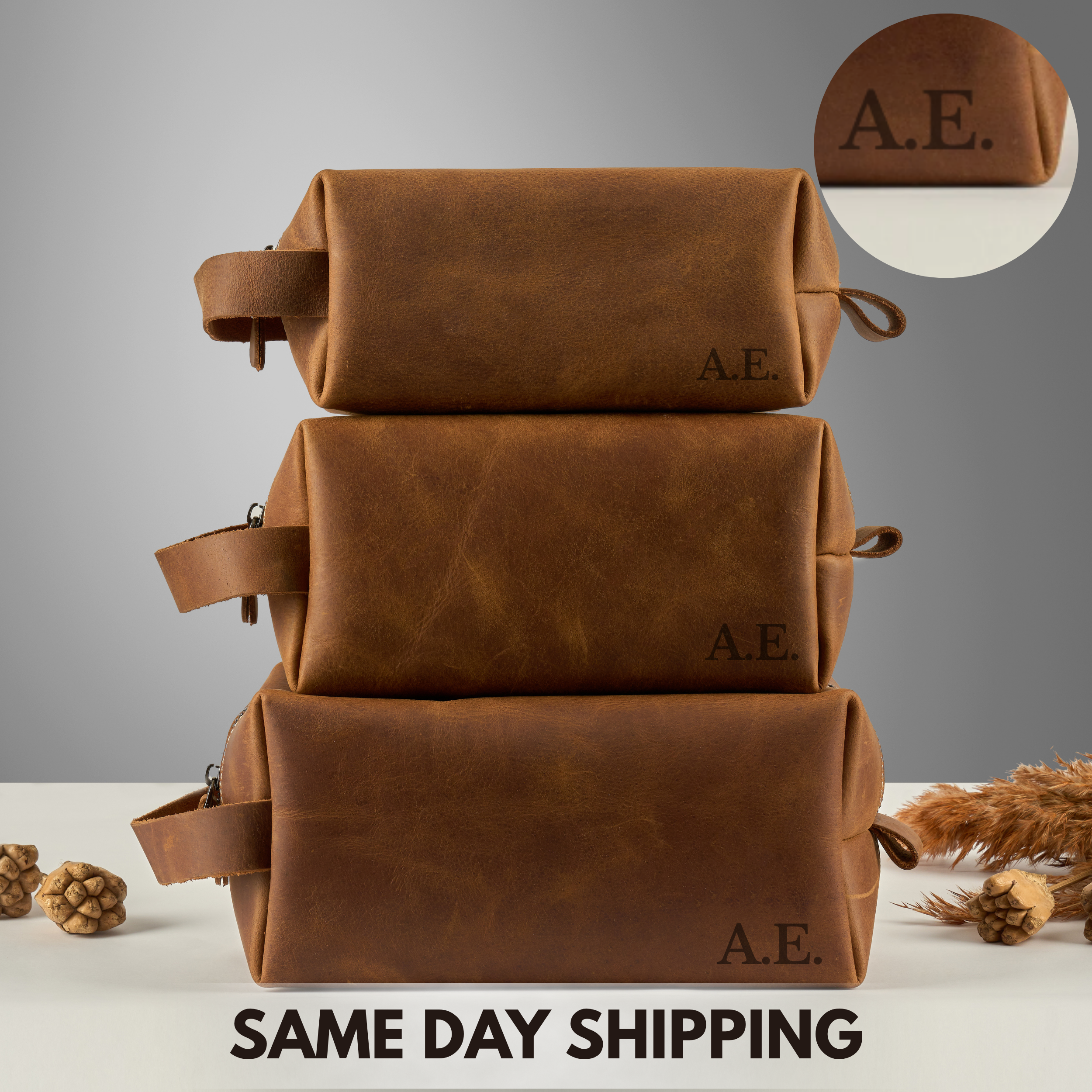5 Personalized Leather Dopp Kit - Image 4