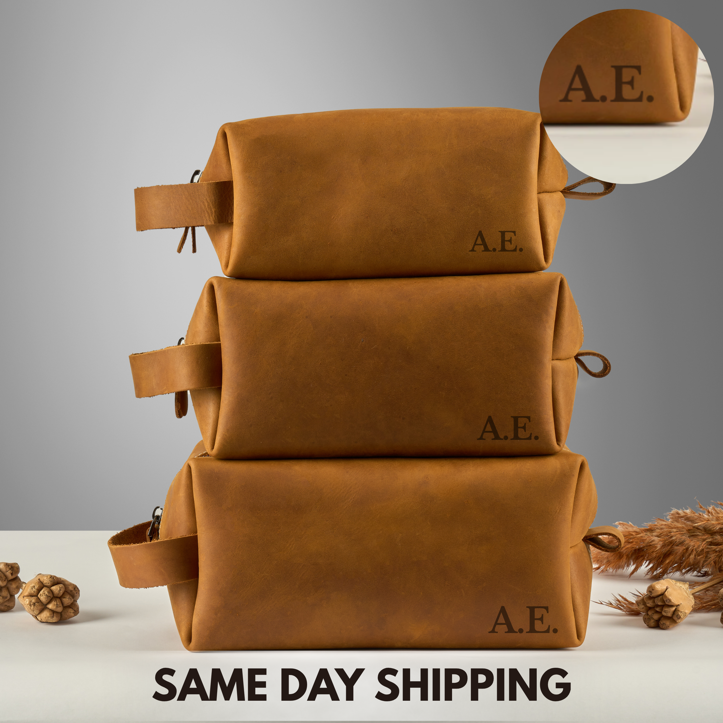 7 Personalized Leather Dopp Kit - Image 3