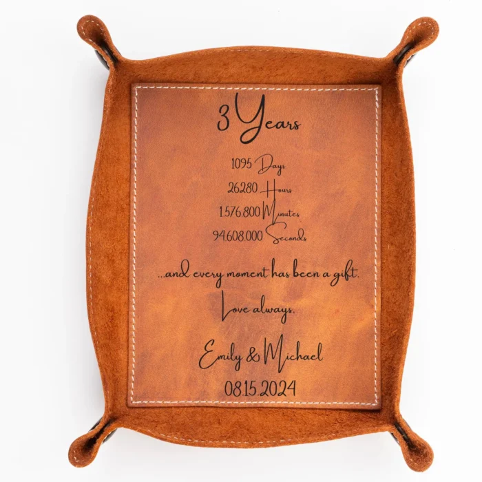 Personalized Hand Crafted Leather Office Desk Organizer, Catch All Tray, Custom Storage Vanity Tray for Him, Decorative Desk Valet Tray - Image 5