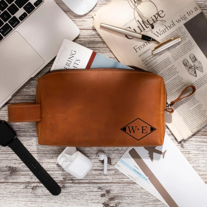 Personalized Mens Leather Toiletry Bag, Travel Toiletry Bag for Personalized Gift, Dopp Kit Leather Men's Groomsmen Gift Bags - Image 4