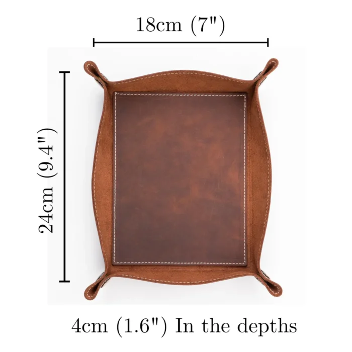 Personalized Hand Crafted Leather Office Desk Organizer, Catch All Tray, Custom Storage Vanity Tray for Him, Decorative Desk Valet Tray - Image 4