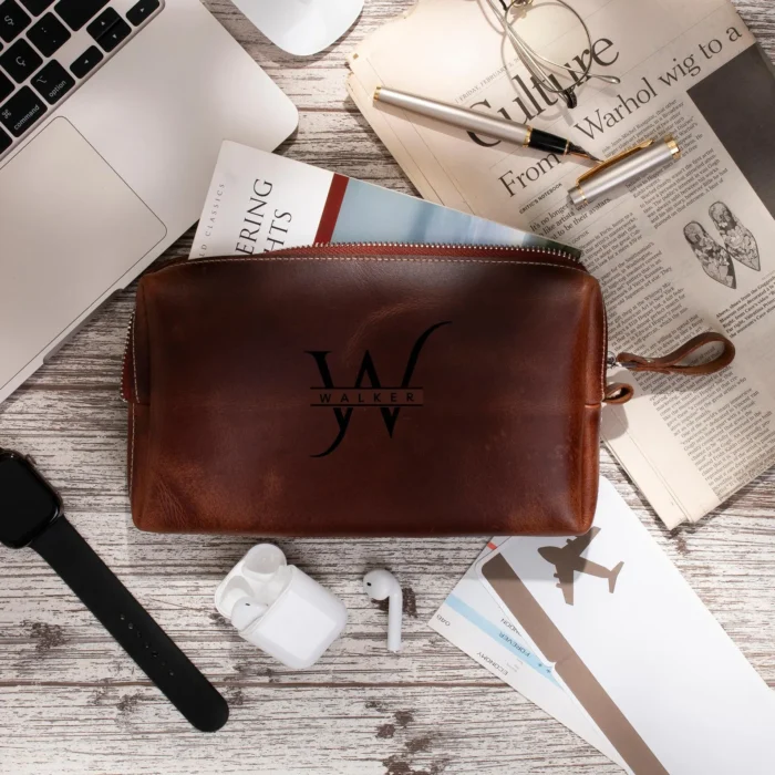 Personalized Mens Leather Toiletry Bag, Travel Toiletry Bag for Personalized Gift, Dopp Kit Leather Men's Groomsmen Gift Bags - Image 5