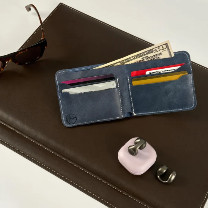 Personalized Nice Slim Id Wallet for Men, Minimalist Green Cool Card Holder Wallet for Dad, Leather Blue Mens Wallet Customize for Fathers - Image 7