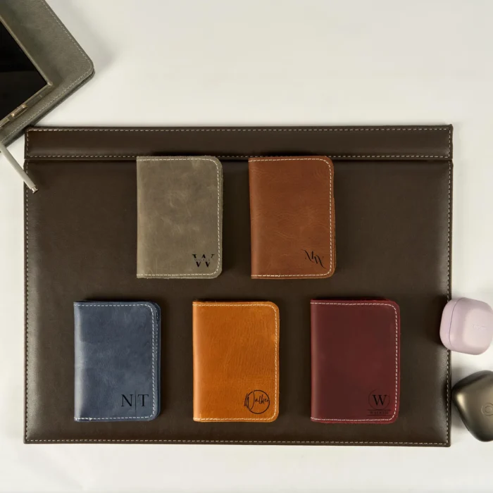 Personalized Mens Leather Monogram Card Wallet for Boyfriend, Small Slim Custom Card Holder for Dad, Bifold Embossed Initials Card Wallet - Image 1