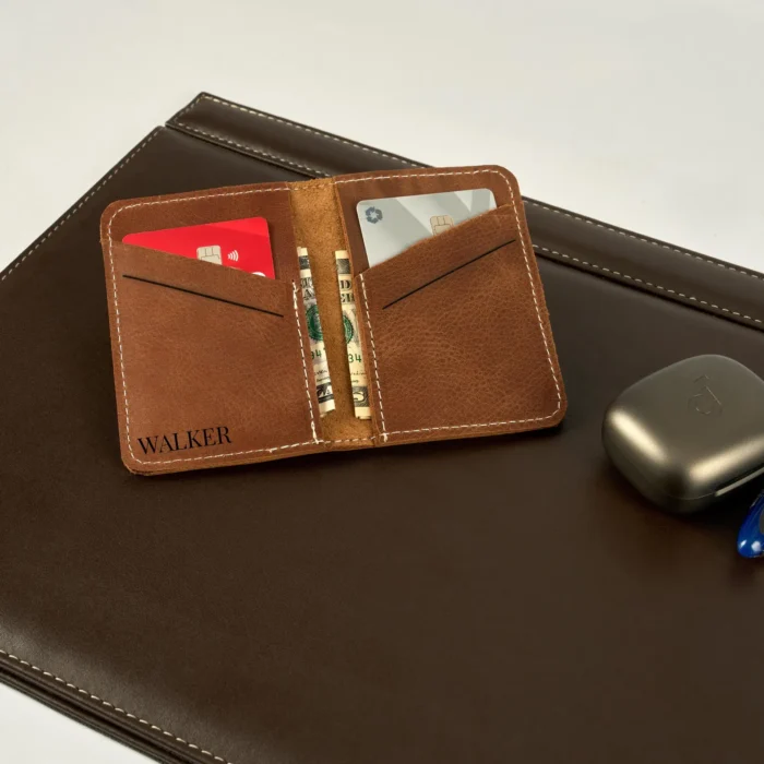 Personalized Mens Leather Monogram Card Wallet for Boyfriend, Small Slim Custom Card Holder for Dad, Bifold Embossed Initials Card Wallet - Image 6