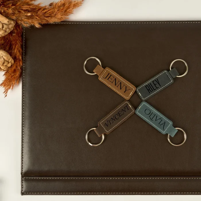 Personalized Leather Keychain, Customized Keyfob Wedding Gift for Him, Leather Keychain with Personalized, Name Keychain for Mens - Image 1