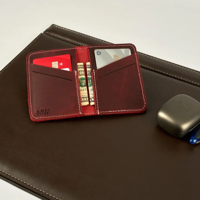Personalized Mens Leather Monogram Card Wallet for Boyfriend, Small Slim Custom Card Holder for Dad, Bifold Embossed Initials Card Wallet - Image 8