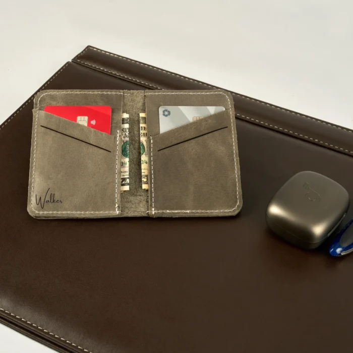 Personalized Mens Leather Monogram Card Wallet for Boyfriend, Small Slim Custom Card Holder for Dad, Bifold Embossed Initials Card Wallet - Image 5
