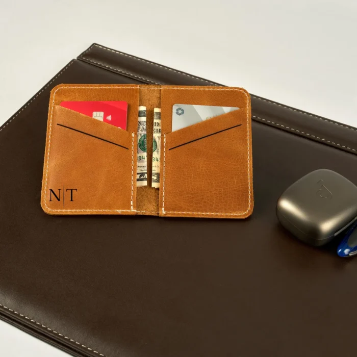 Personalized Mens Leather Monogram Card Wallet for Boyfriend, Small Slim Custom Card Holder for Dad, Bifold Embossed Initials Card Wallet - Image 4